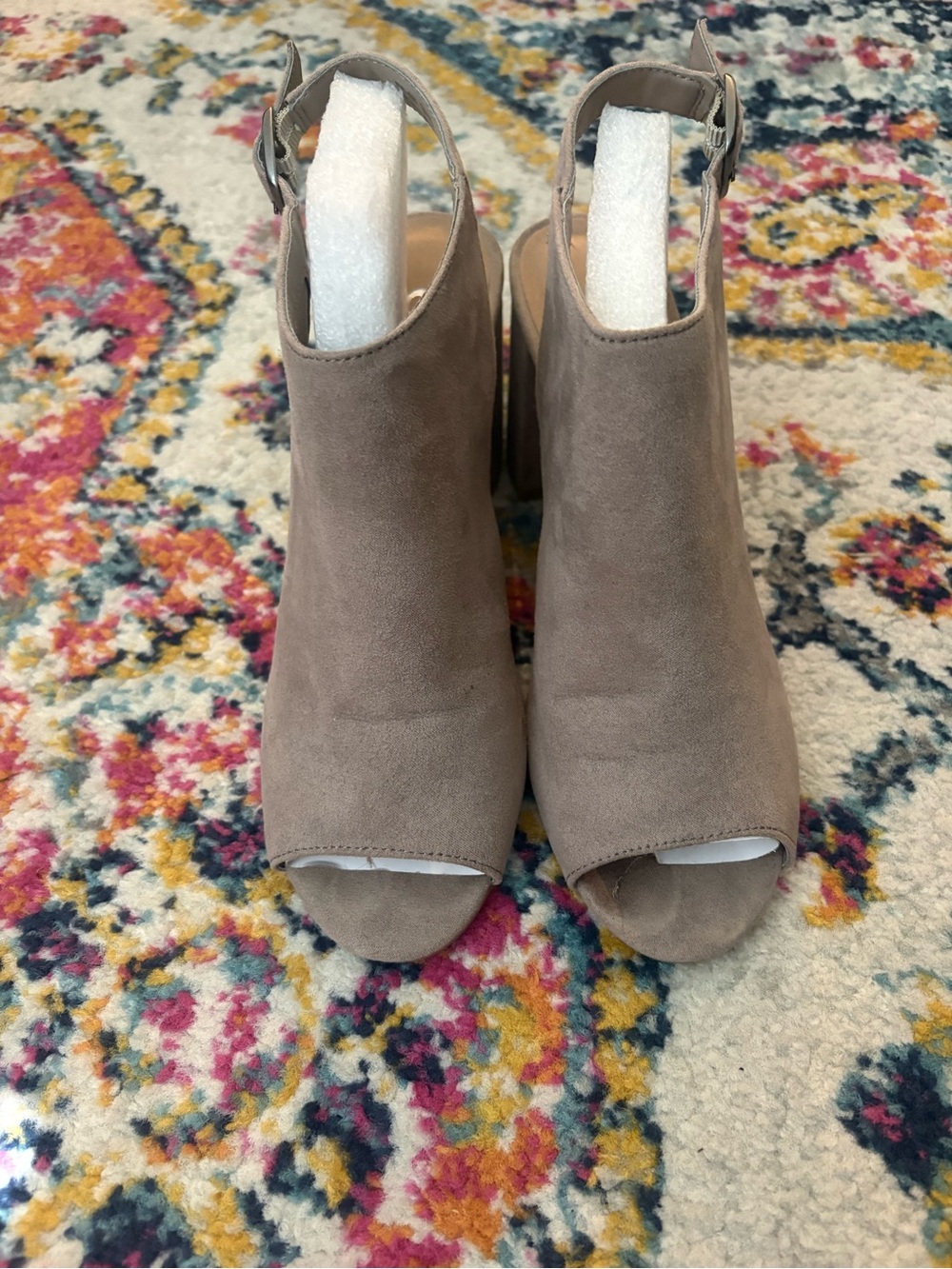 Women’s Taupe Suede Peep-Toe Block Heel Sandals